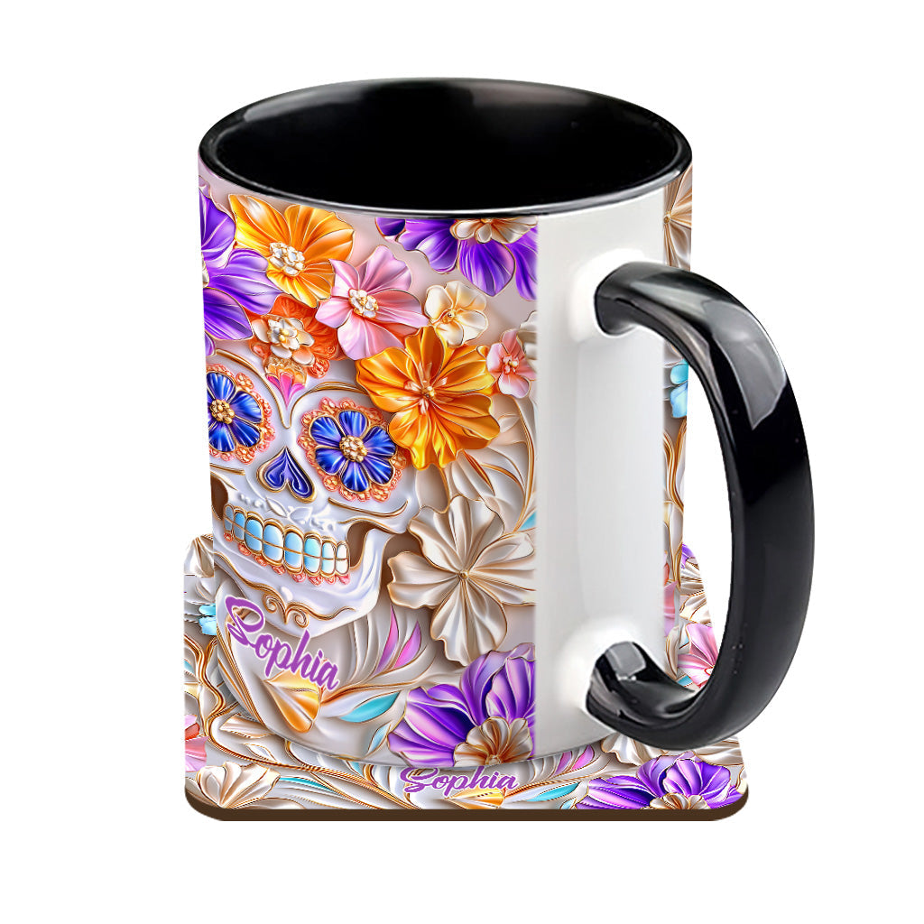 Floral Skull - Personalized Skull Accent Mug