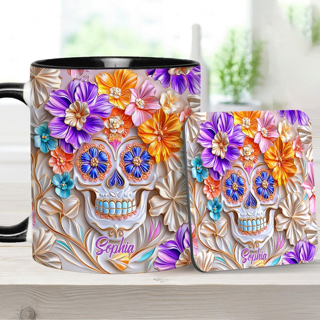 Floral Skull - Personalized Skull Accent Mug