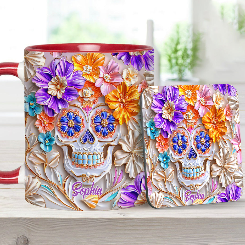 Floral Skull - Personalized Skull Accent Mug