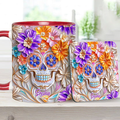 Floral Skull - Personalized Skull Accent Mug