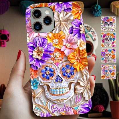 Floral Skull - Personalized Skull Full Print Phone Case