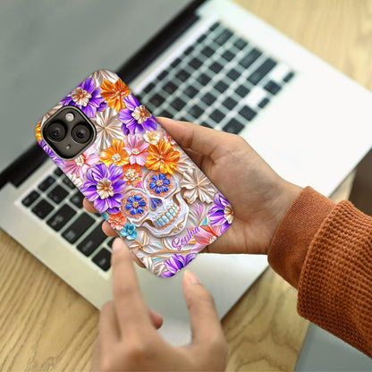Floral Skull - Personalized Skull Full Print Phone Case