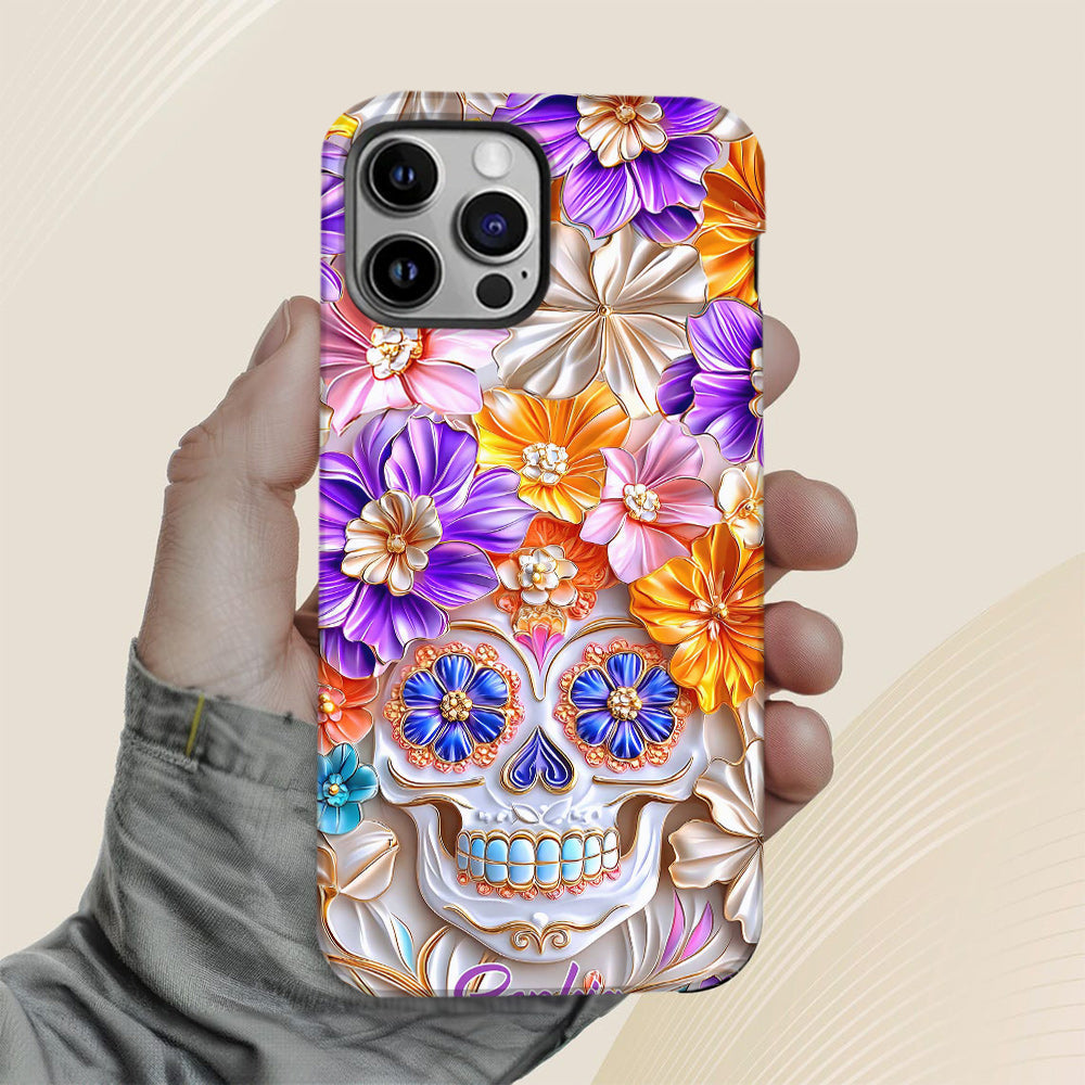 Floral Skull - Personalized Skull Full Print Phone Case