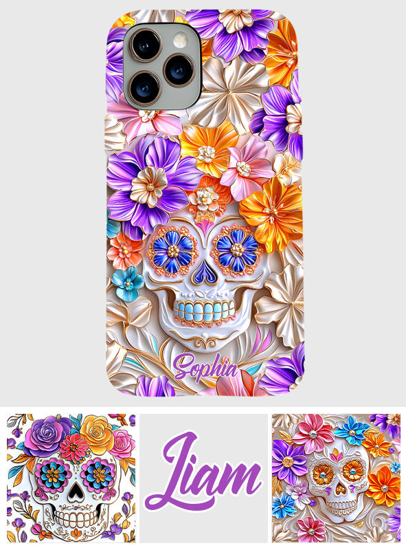 Floral Skull - Personalized Skull Full Print Phone Case