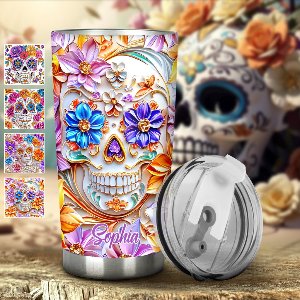 Floral Skull - Personalized Skull Tumbler