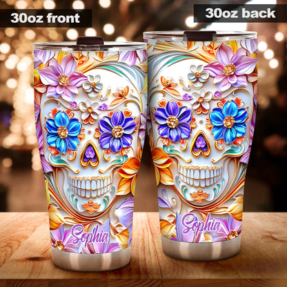 Floral Skull - Personalized Skull Tumbler