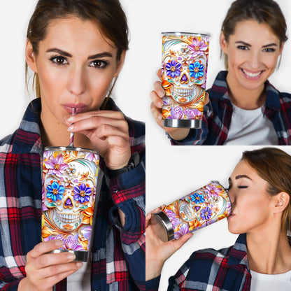 Floral Skull - Personalized Skull Tumbler