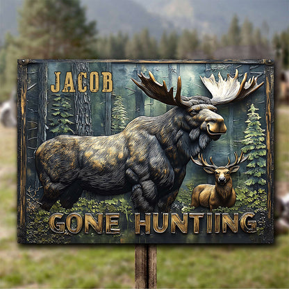Gone Hunting - Personalized Hunting Rectangle Metal Sign