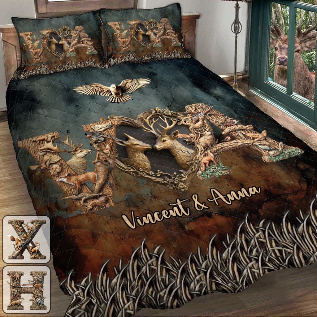 Her Buck His Doe - Personalized Hunting Quilt Set