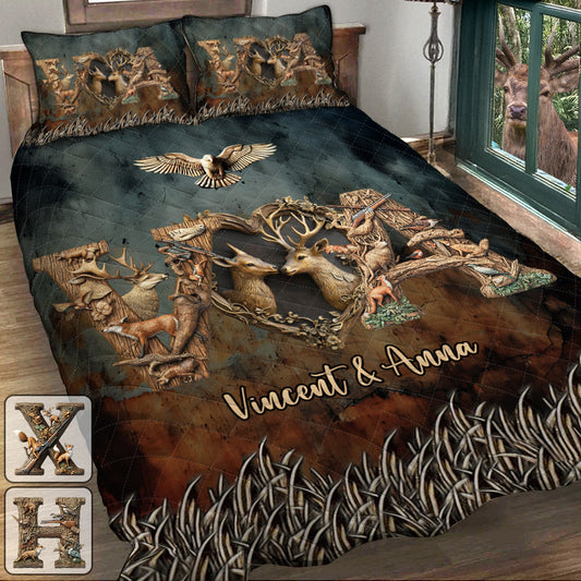 Her Buck His Doe - Personalized Hunting Quilt Set
