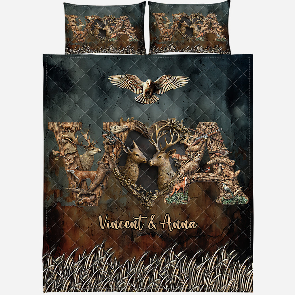 Her Buck His Doe - Personalized Hunting Quilt Set