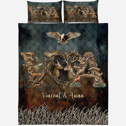 Her Buck His Doe - Personalized Hunting Quilt Set