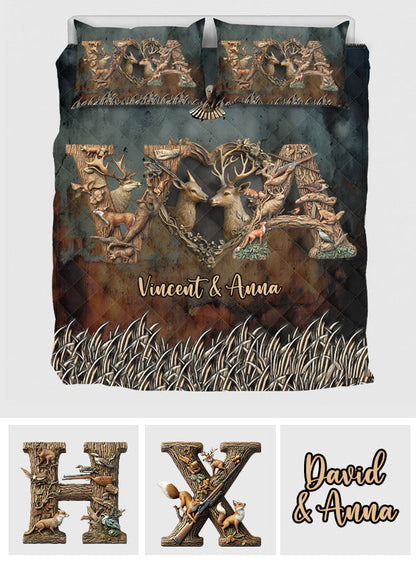 Her Buck His Doe - Personalized Hunting Quilt Set