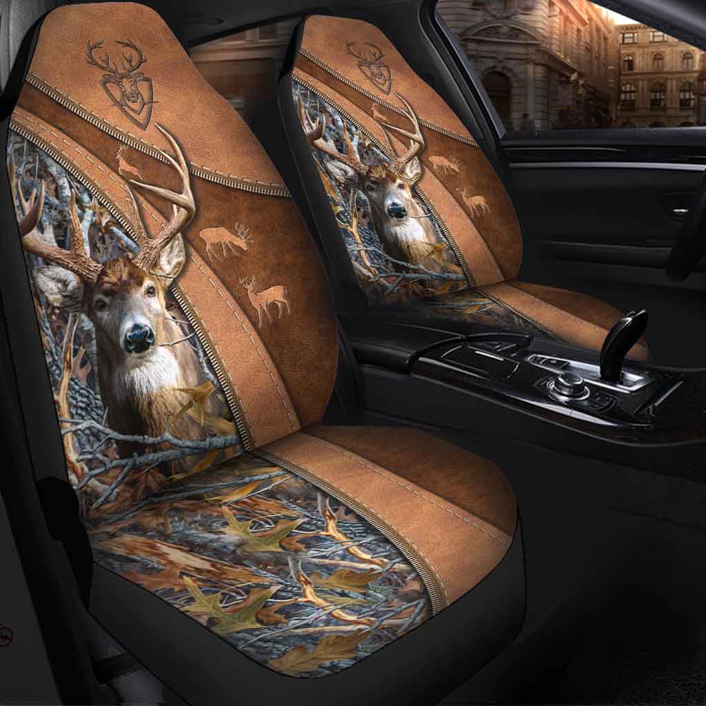 Deer Hunting - Seat Covers With Leather Pattern Print