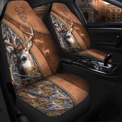 Deer Hunting - Seat Covers With Leather Pattern Print