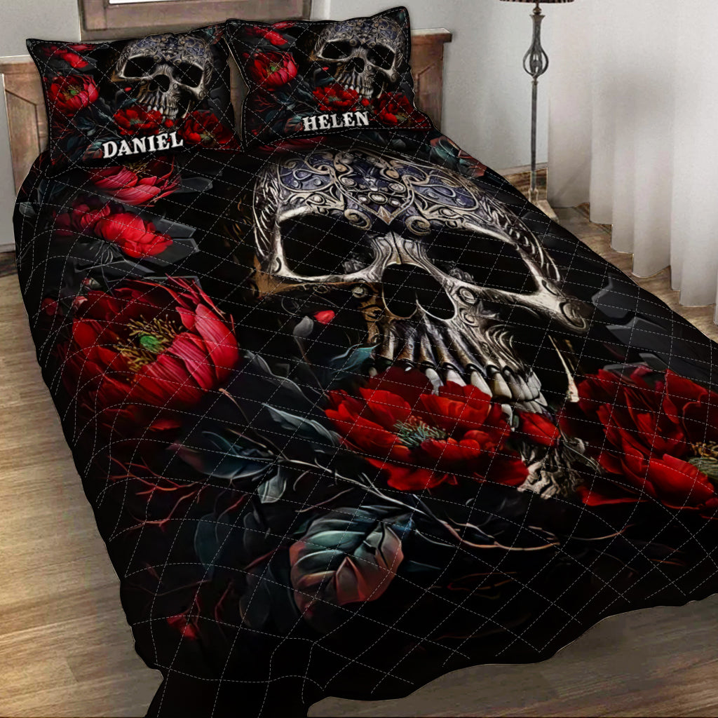 Skull And Roses - Personalized Skull Quilt Set
