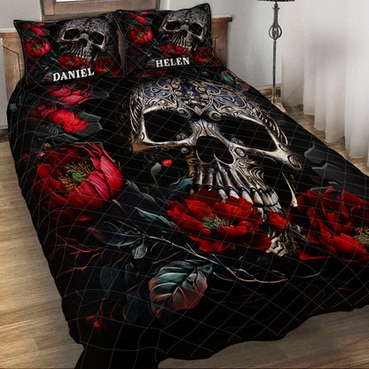Skull And Roses - Personalized Skull Quilt Set