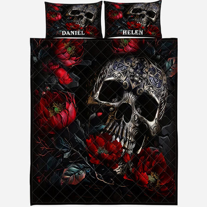 Skull And Roses - Personalized Skull Quilt Set