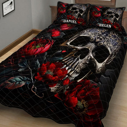 Skull And Roses - Personalized Skull Quilt Set