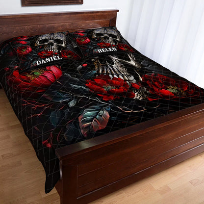 Skull And Roses - Personalized Skull Quilt Set