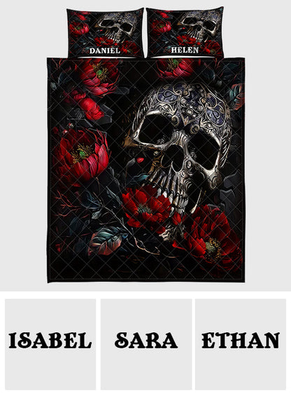 Skull And Roses - Personalized Skull Quilt Set
