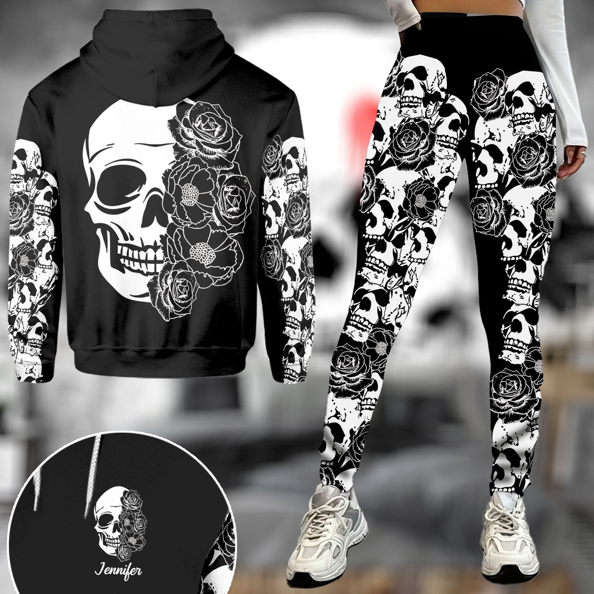 Skull And Roses - Personalized Skull Hoodie and Leggings