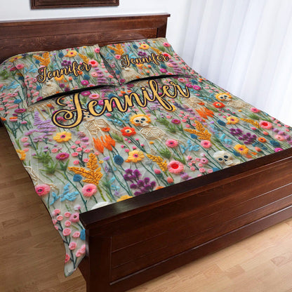 Floral Skeleton - Personalized Skull Quilt Set
