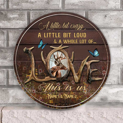 This Is Us - Personalized Couple Hunting Round Wood Sign