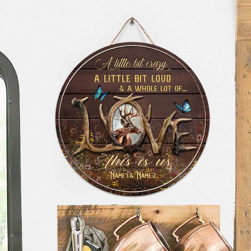 This Is Us - Personalized Couple Hunting Round Wood Sign