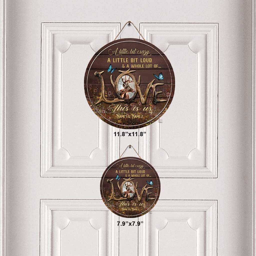 This Is Us - Personalized Couple Hunting Round Wood Sign