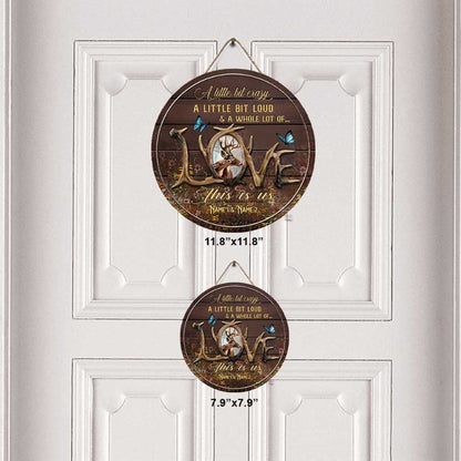 This Is Us - Personalized Couple Hunting Round Wood Sign