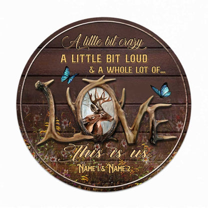 This Is Us - Personalized Couple Hunting Round Wood Sign