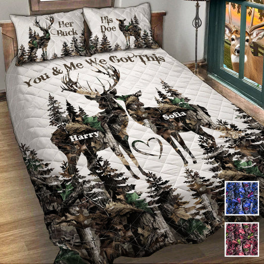 Her Buck His Doe - Personalized Hunting Quilt Set