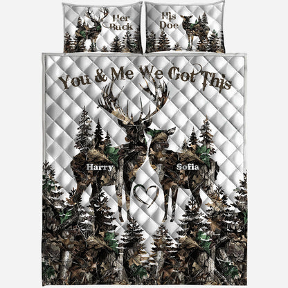 Her Buck His Doe - Personalized Hunting Quilt Set