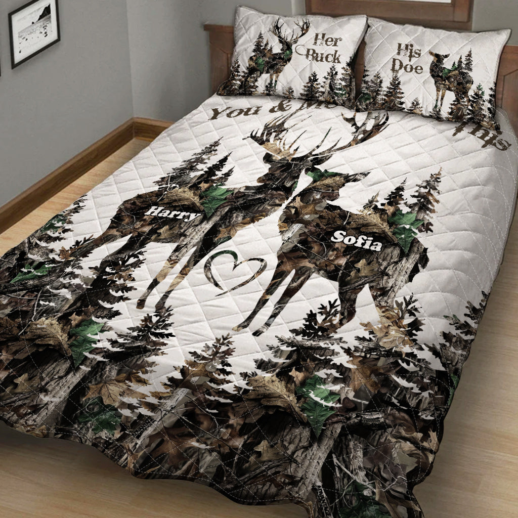 Her Buck His Doe - Personalized Hunting Quilt Set
