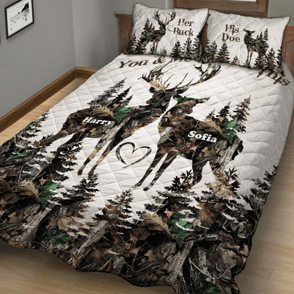 Her Buck His Doe - Personalized Hunting Quilt Set