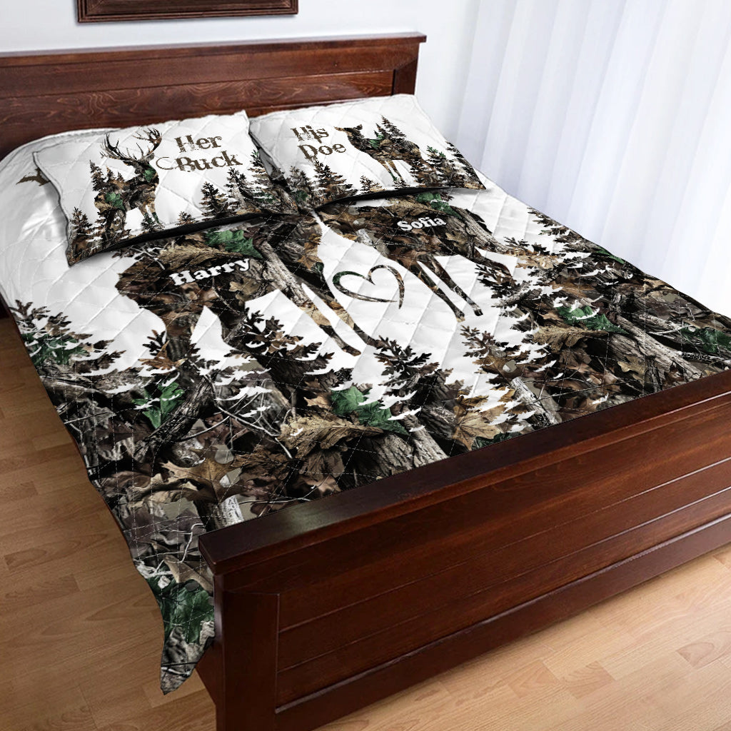 Her Buck His Doe - Personalized Hunting Quilt Set