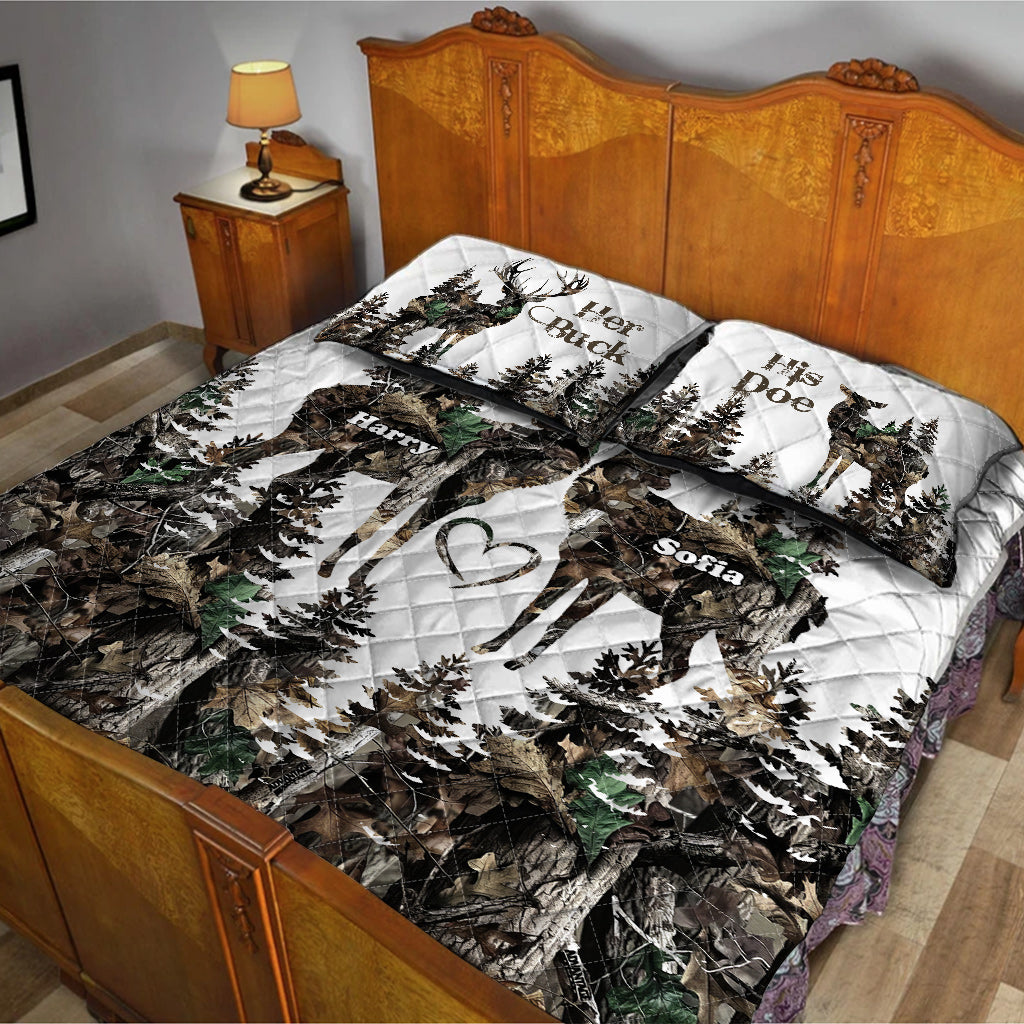 Her Buck His Doe - Personalized Hunting Quilt Set
