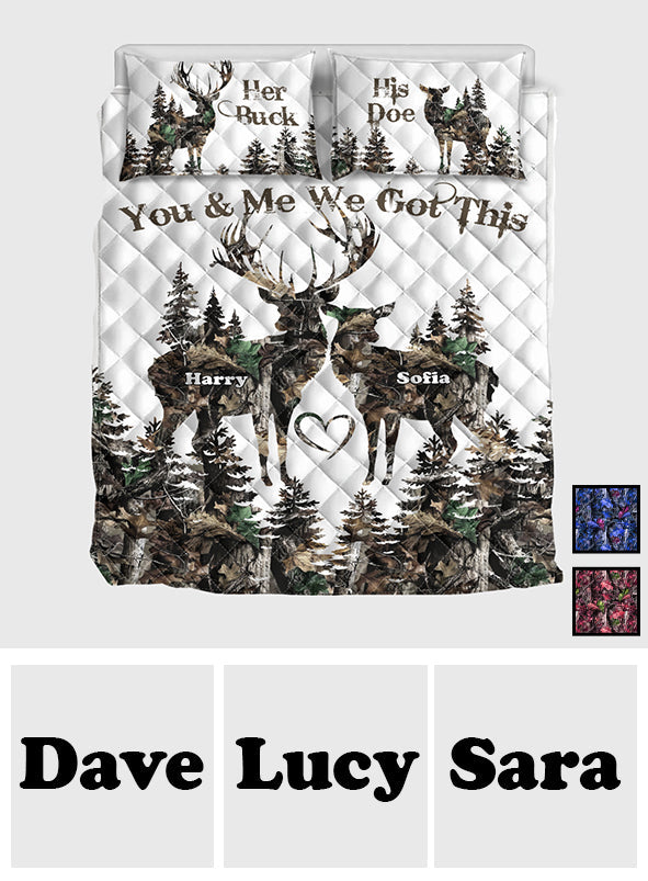 Her Buck His Doe - Personalized Hunting Quilt Set