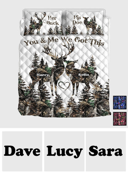 Her Buck His Doe - Personalized Hunting Quilt Set