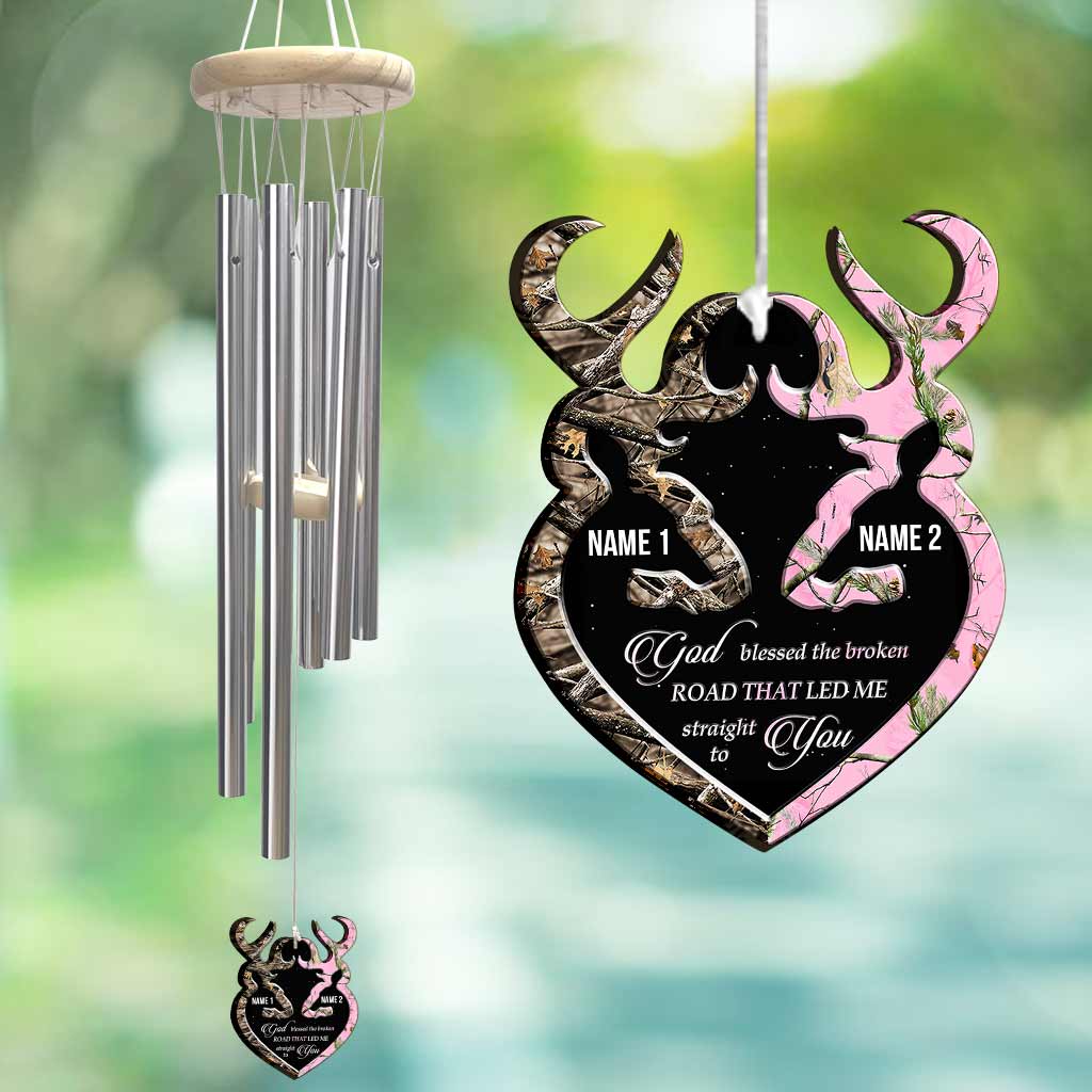 God Blessed The Broken Road - Personalized Hunting Wind Chime