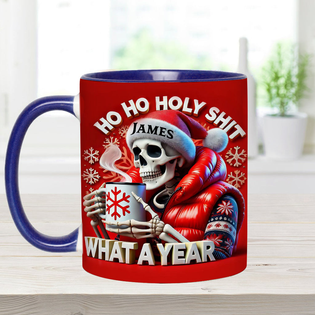 Ho Ho Holy Sh*t What A Year - Personalized Skull Accent Mug