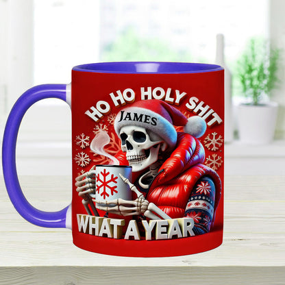 Ho Ho Holy Sh*t What A Year - Personalized Skull Accent Mug