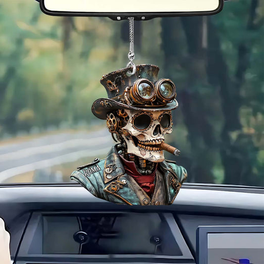 Steampunk Skull - Personalized Skull Car Ornament