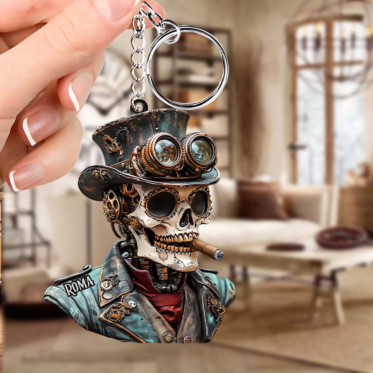 Steampunk Skull - Personalized Skull Keychain