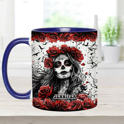 Skull And Red Roses - Personalized Skull Accent Mug