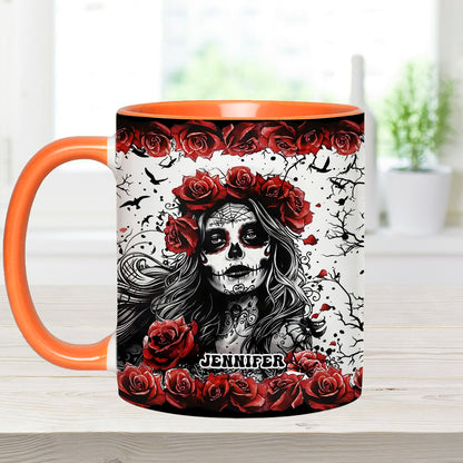 Skull And Red Roses - Personalized Skull Accent Mug