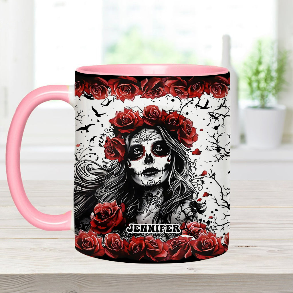 Skull And Red Roses - Personalized Skull Accent Mug