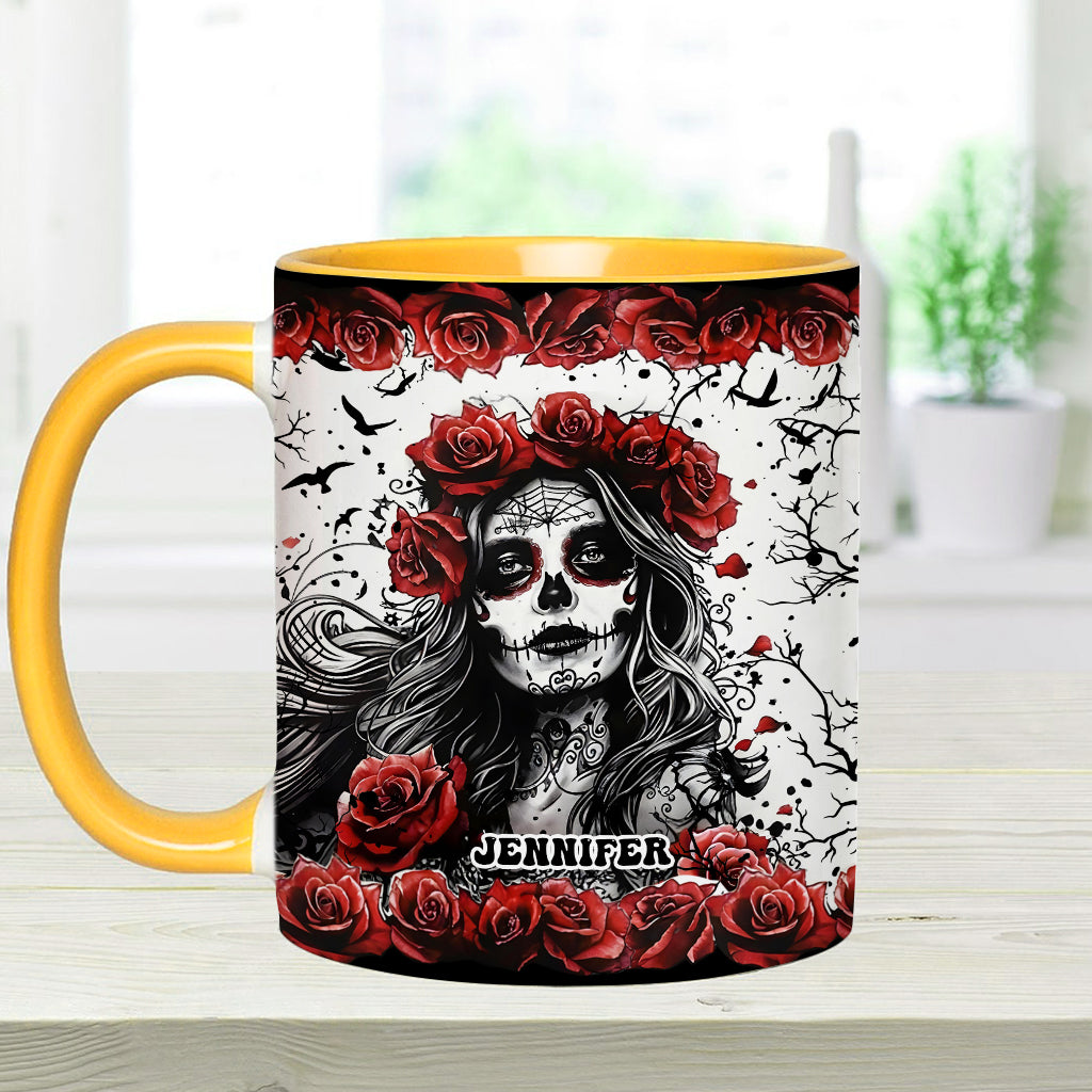 Skull And Red Roses - Personalized Skull Accent Mug