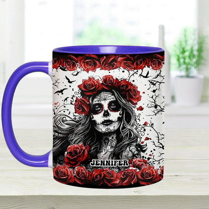 Skull And Red Roses - Personalized Skull Accent Mug